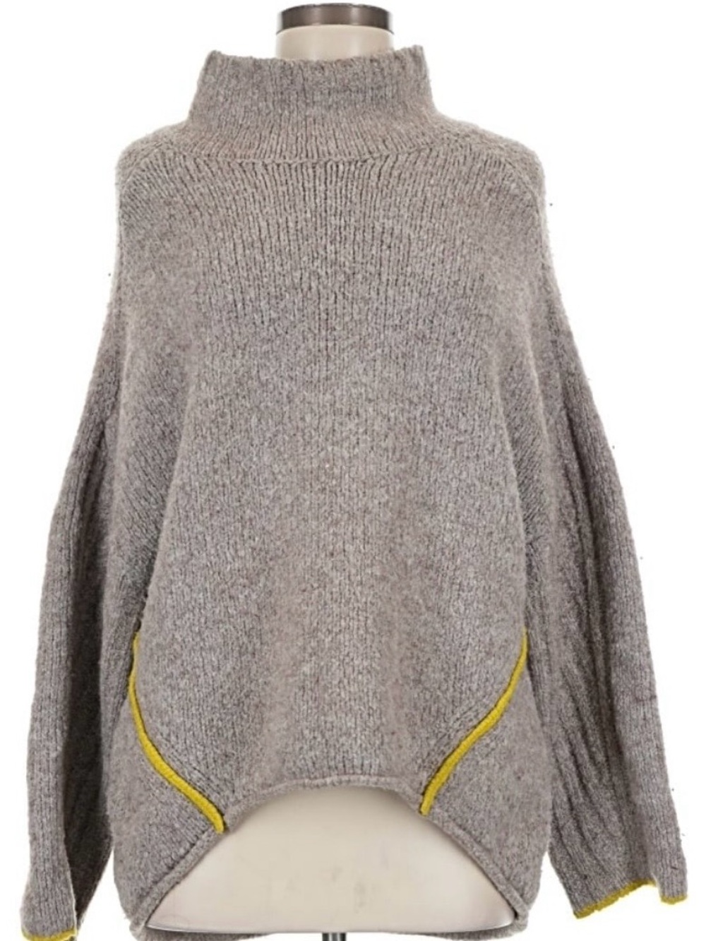 Moth Gray Mock Neck Sweater with Yellow Trim